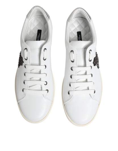 White Crown Bee Leather Low Top Sneakers Shoes