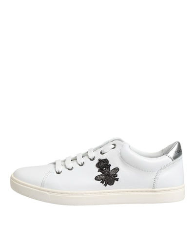 White Crown Bee Leather Low Top Sneakers Shoes