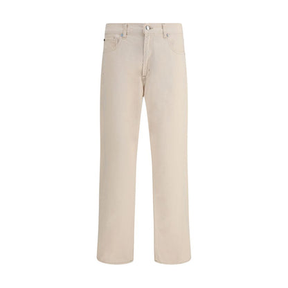 Beige Cotton Straight-Leg Jeans