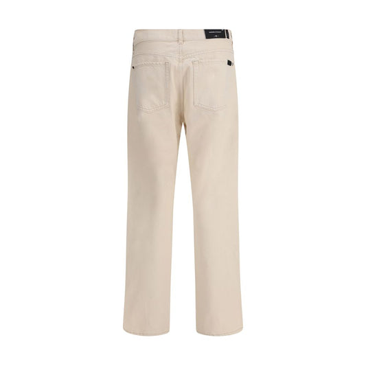 Beige Cotton Straight-Leg Jeans