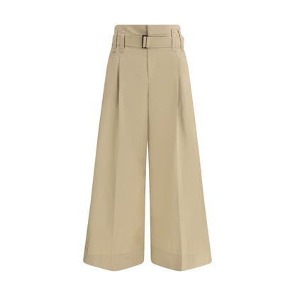 Beige Cotton Cropped Pants