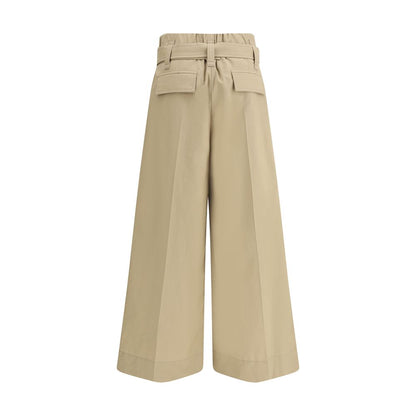 Beige Cotton Cropped Pants