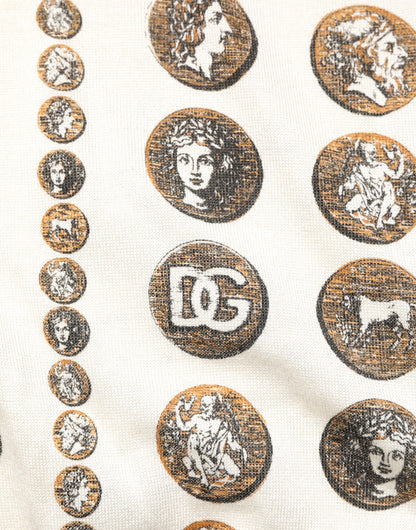 تي شيرت بولو رجالي من الحرير العاجي بطبعة عملة معدنية