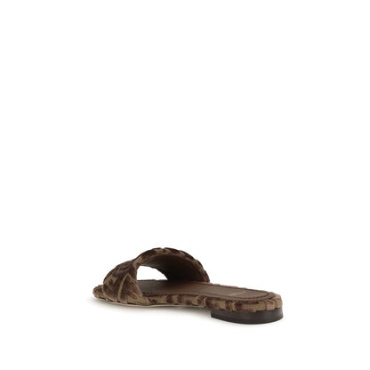 Brown Viscose Flat Sandals