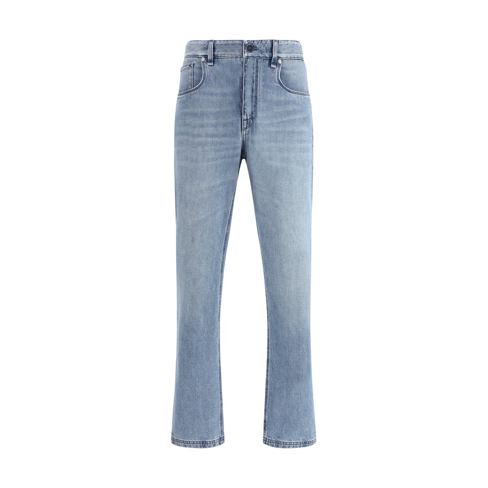 Light Blue Cotton Straight-Leg Jeans
