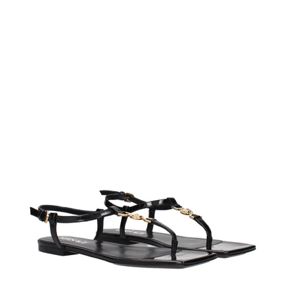 Black Leather Flip-Flop Sandals