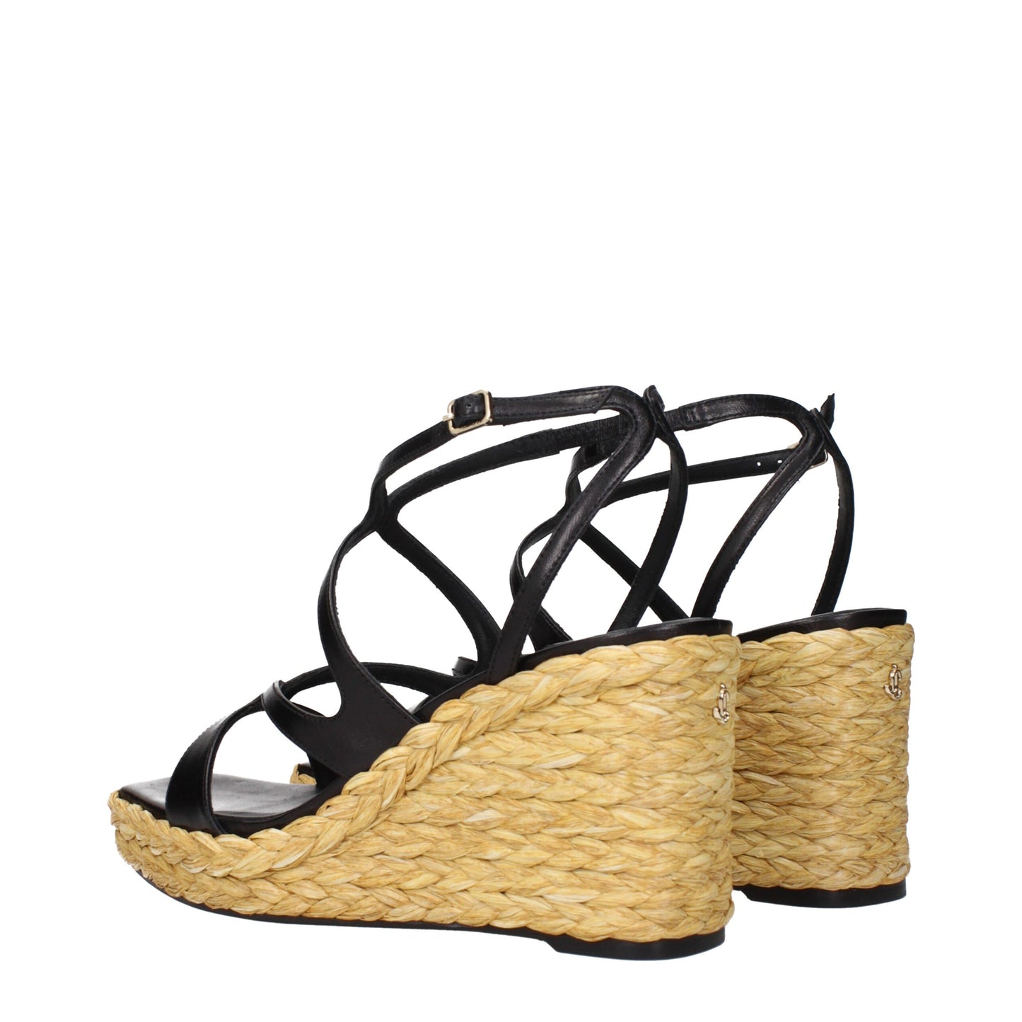 Black Leather Wedge Sandals