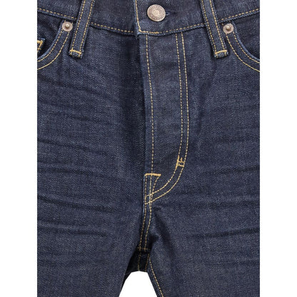 Blue Cotton Straight-Leg Jeans