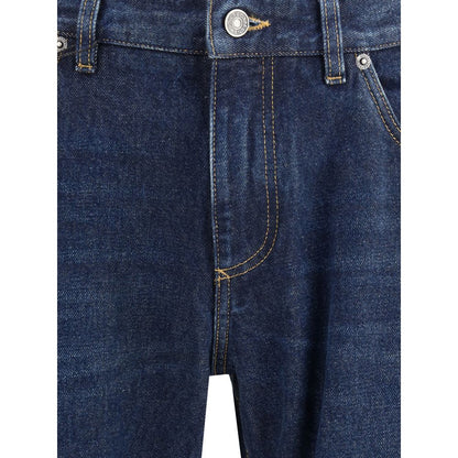Blue Cotton Straight-Leg Jeans