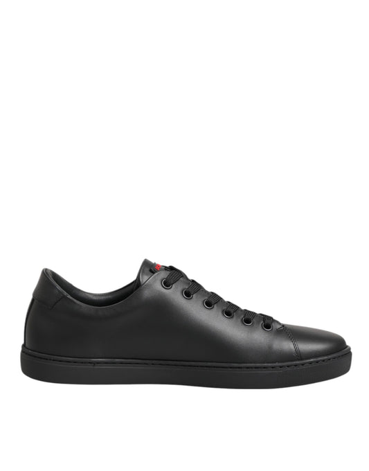 Black Leather Crystal Heart Low Top Sneakers Shoes
