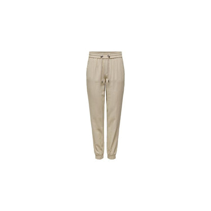 Beige Viscose Casual Pants