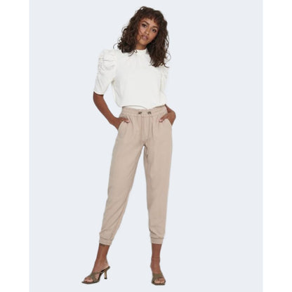 Beige Viscose Casual Pants