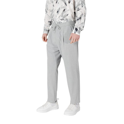 Gray Polyester Casual Pants