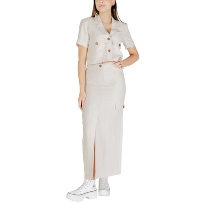 Beige Viscose Long Skirt