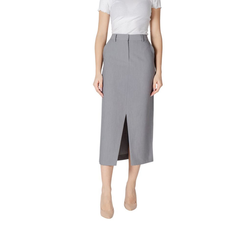 Gray Polyester Long Skirt