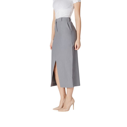 Gray Polyester Long Skirt