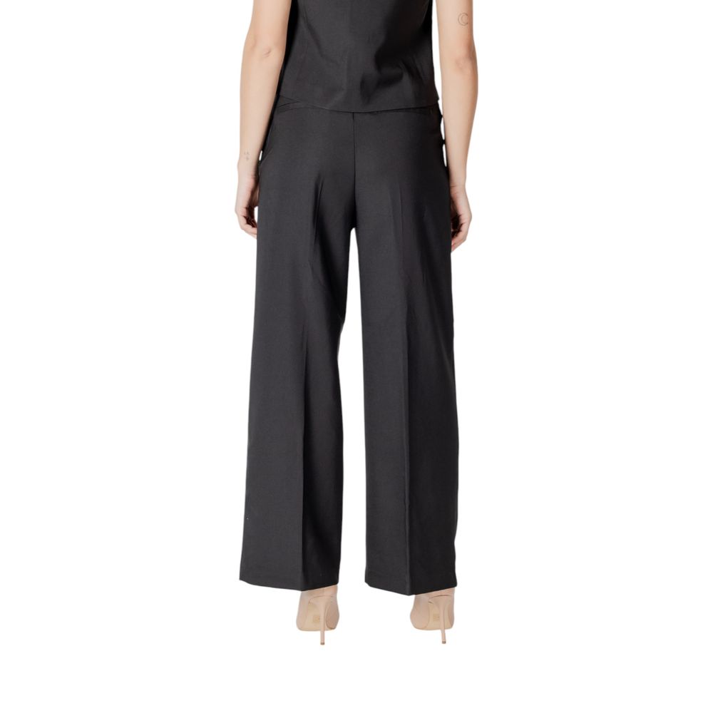 Black Polyester Casual Pants