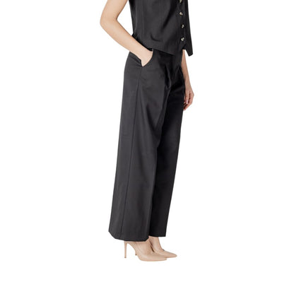 Black Polyester Casual Pants