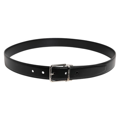 Black Calf Leather Silver Metal Buckle Belt