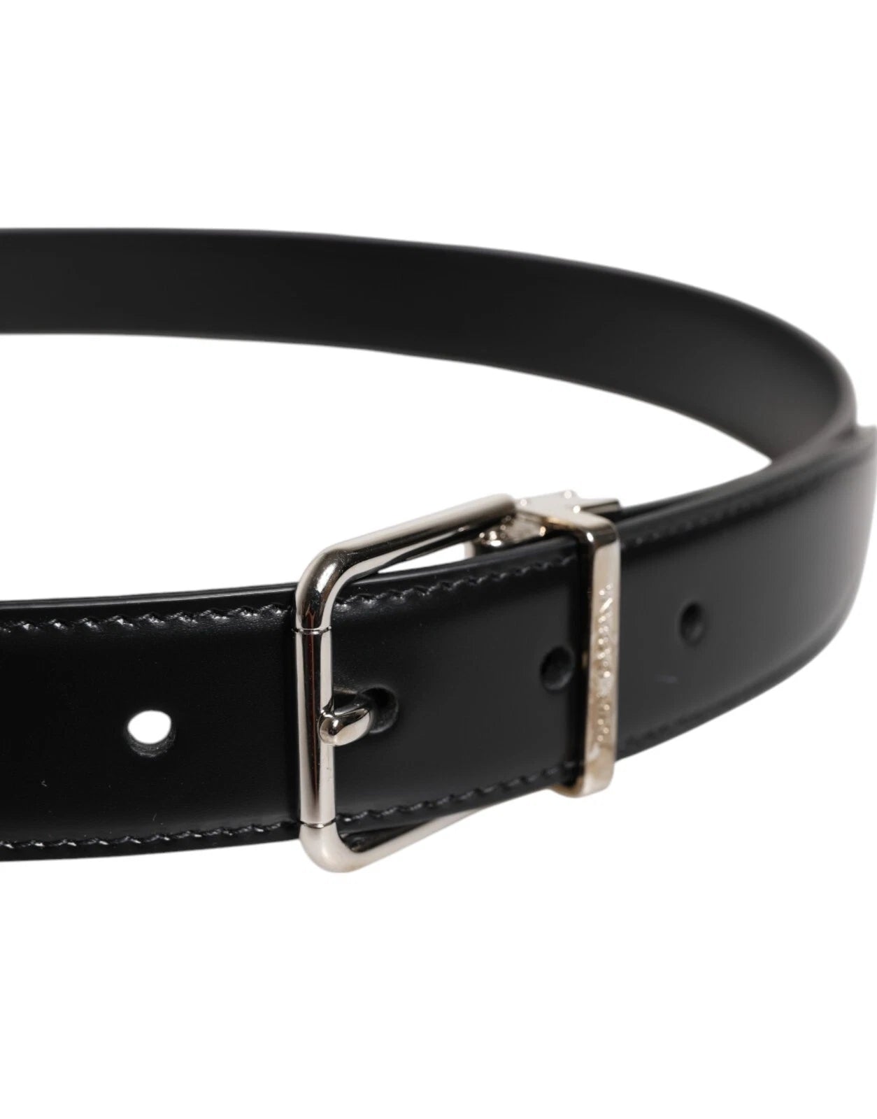 Black Calf Leather Silver Metal Buckle Belt