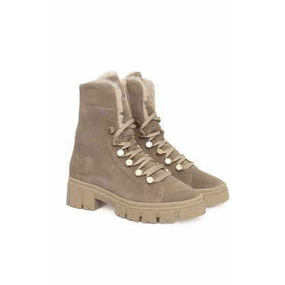 Beige Leather Women Boot