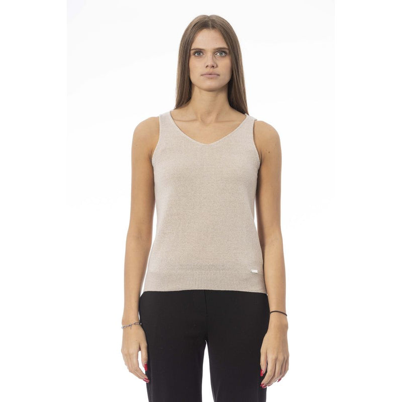 Beige Fabric Tank Top