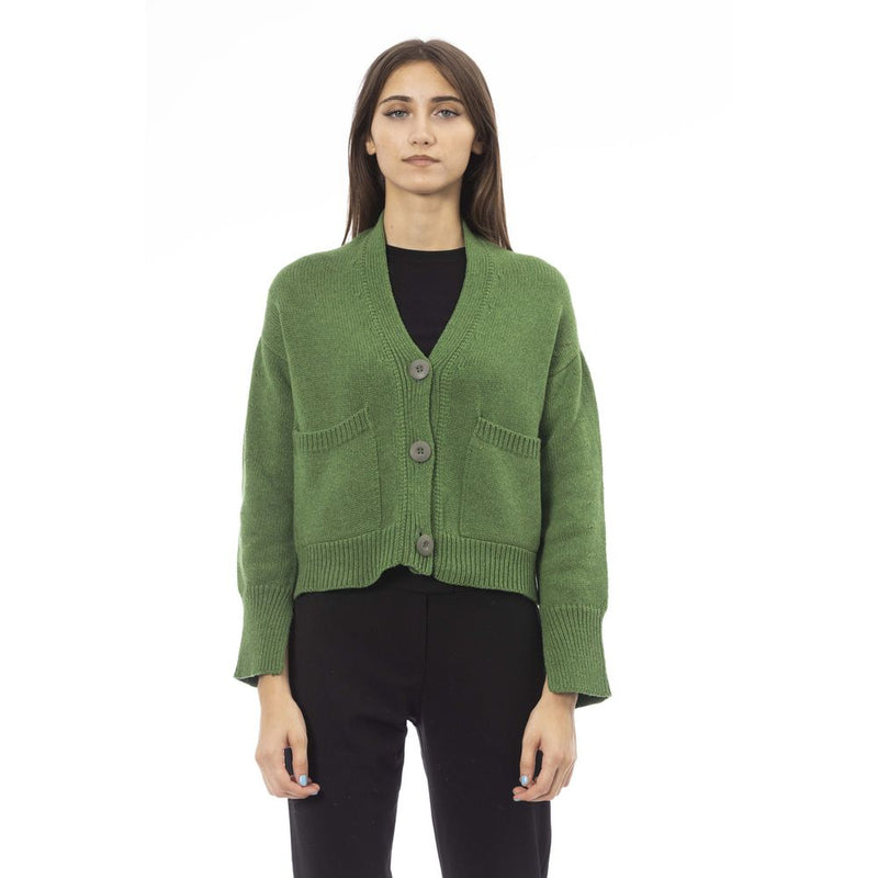 Green Merino Wool Women Cardigan