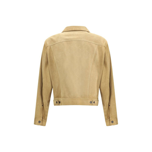 Beige Leather Denim Jacket