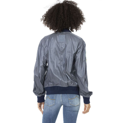 Light Blue Polyamide Women Bomber Jacket