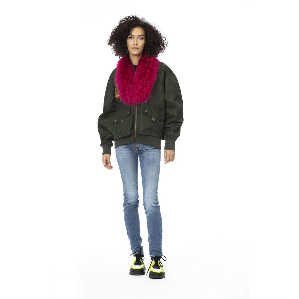 Green Polyamide Women Bomber Jacket
