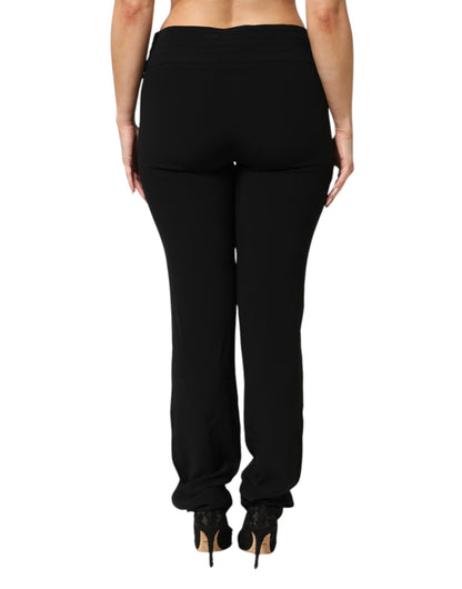 Black Viscose Acetate Blend Straight Leg High Waist Pants