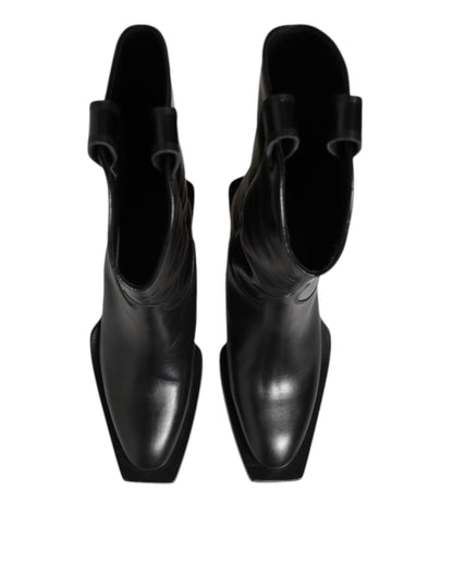 Black Leather Over The Calf Biker Boots Shoes