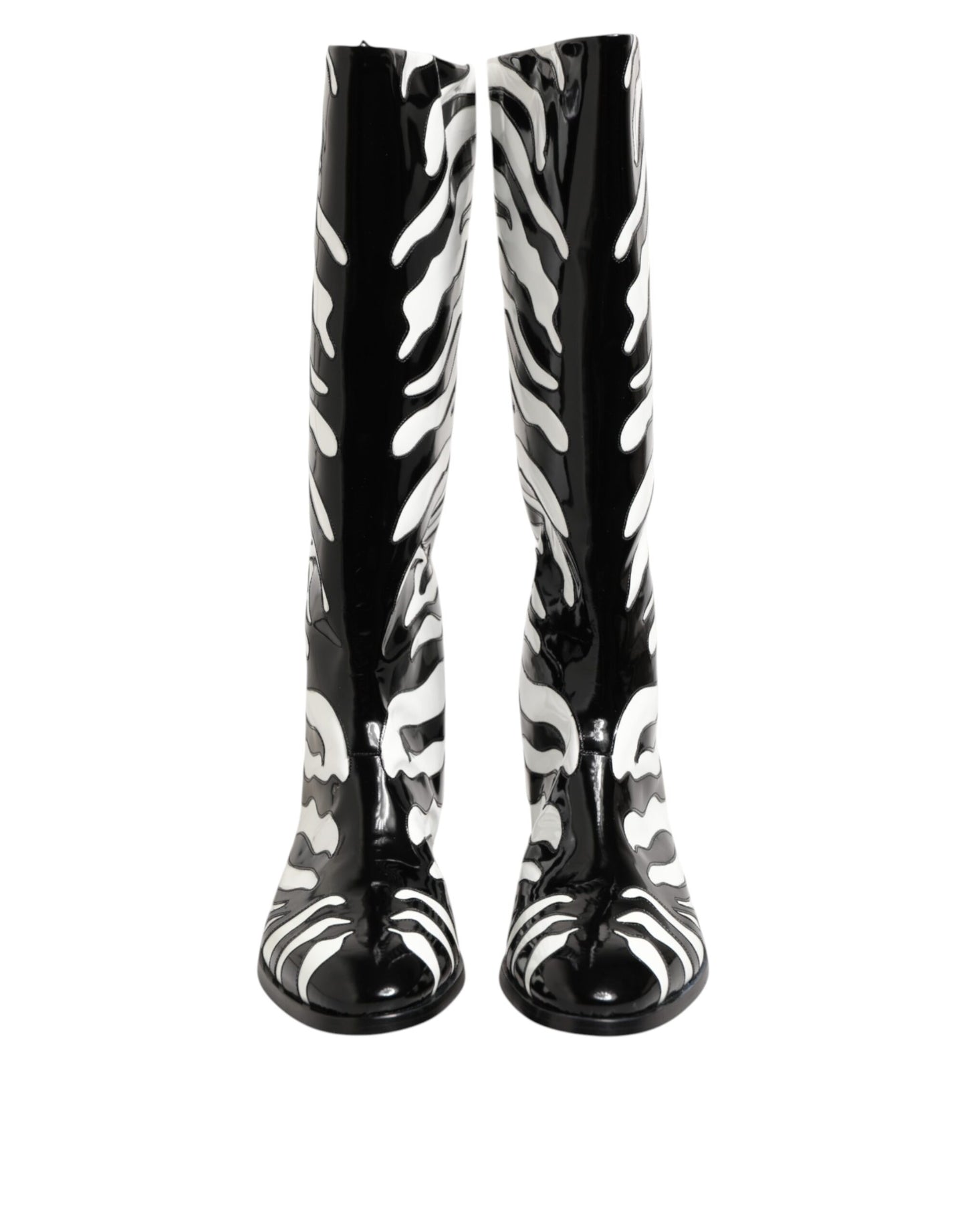 Black White Zebra Over The Calf Boots Shoes