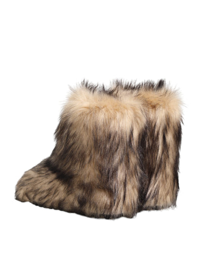 Brown Faux Skim Ski Fur Men Short Boots Shoes