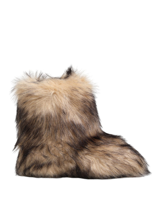 Brown Faux Skim Ski Fur Men Short Boots Shoes
