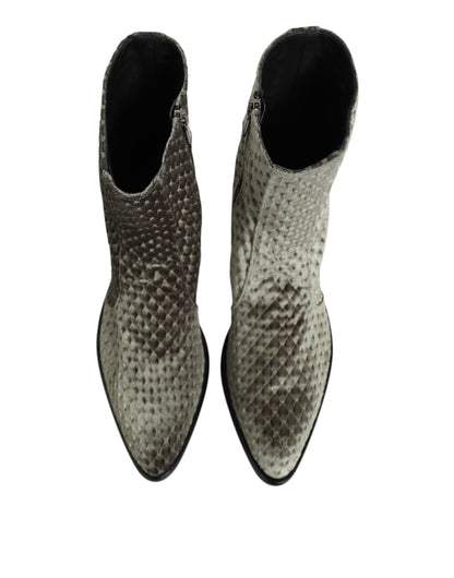 Gray Cotton Velvet Mid Calf Short Boots Shoes