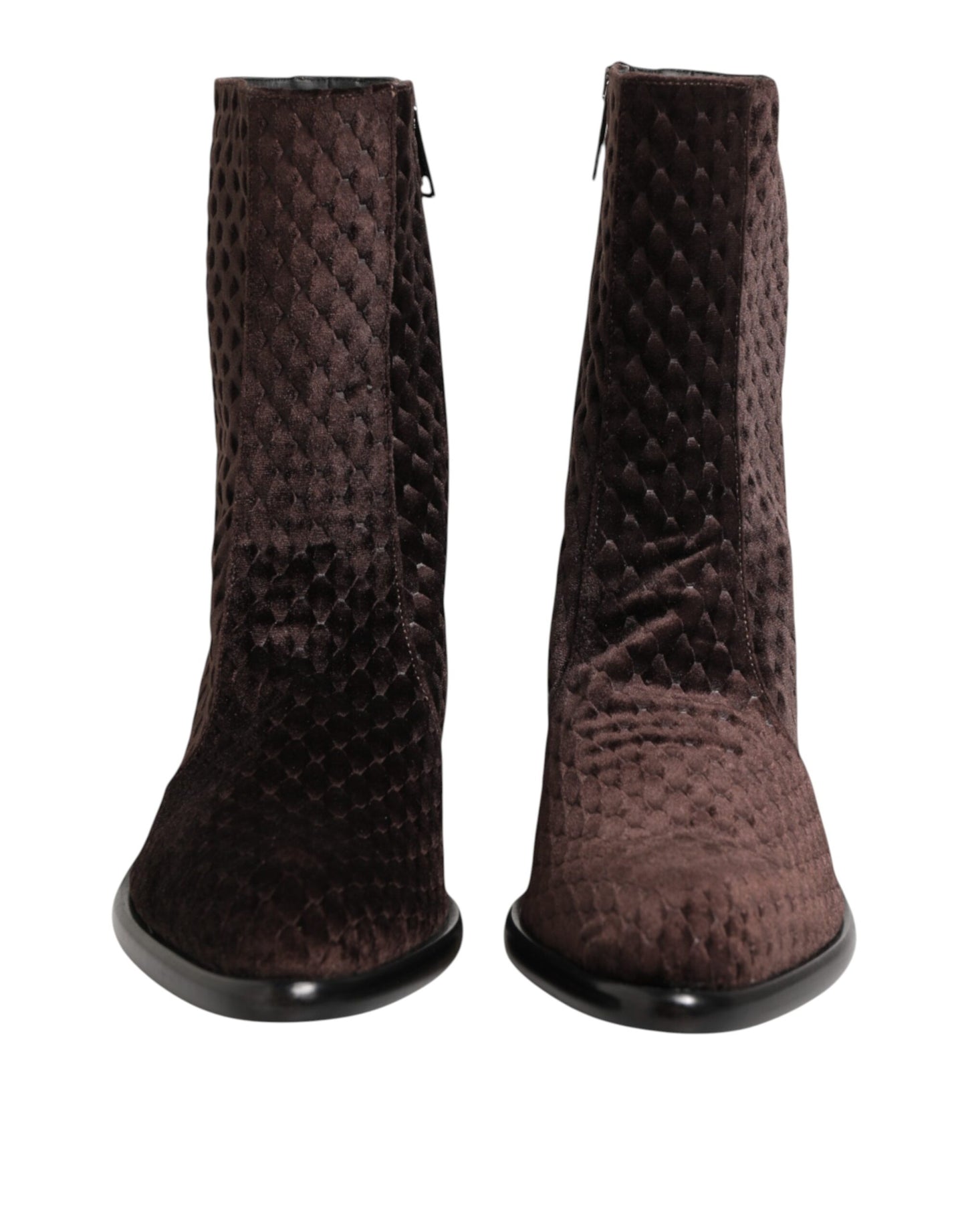Brown Cotton Velvet Mid Calf Short Boots Shoes