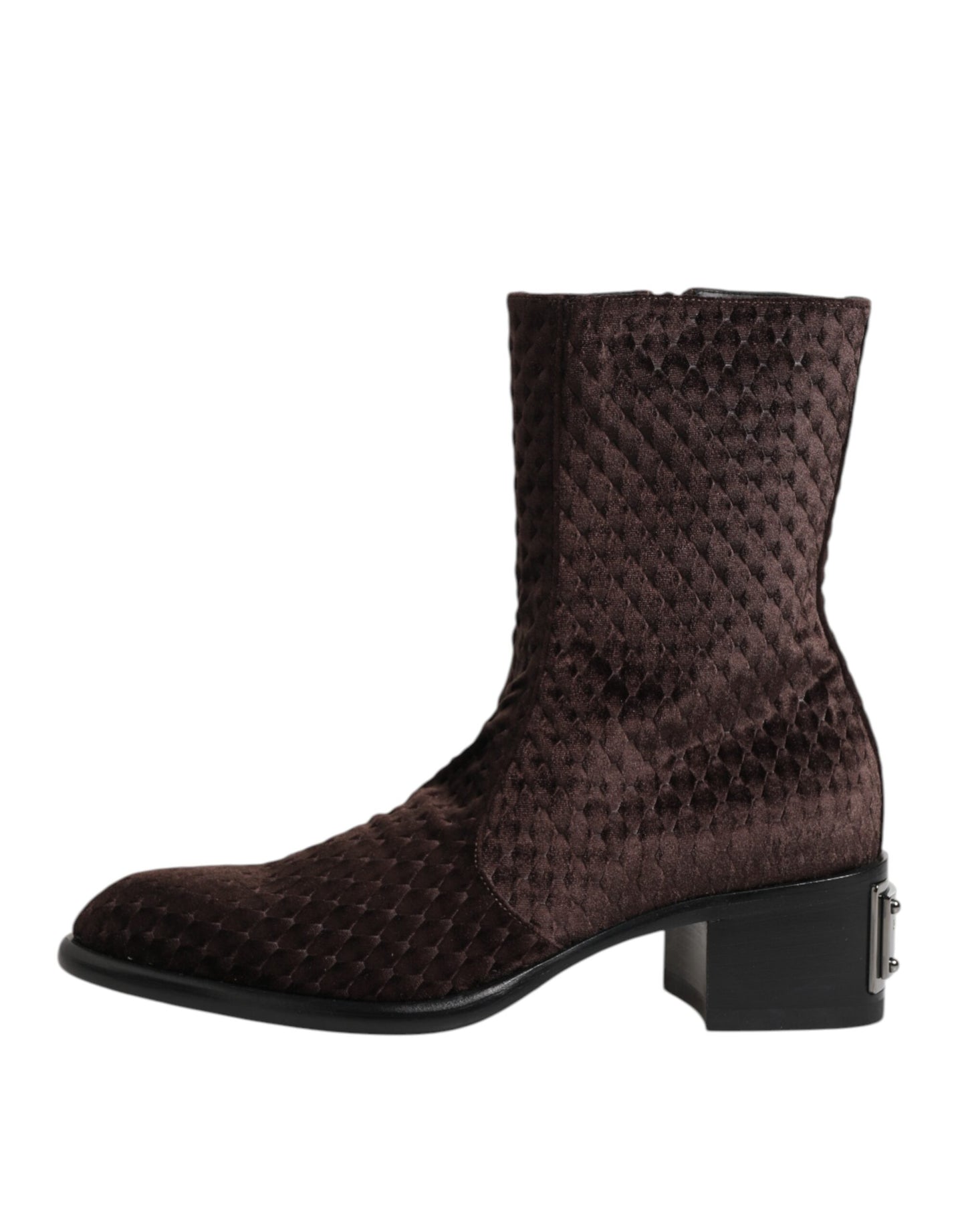 Brown Cotton Velvet Mid Calf Short Boots Shoes