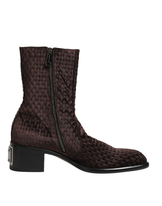 Brown Cotton Velvet Mid Calf Short Boots Shoes