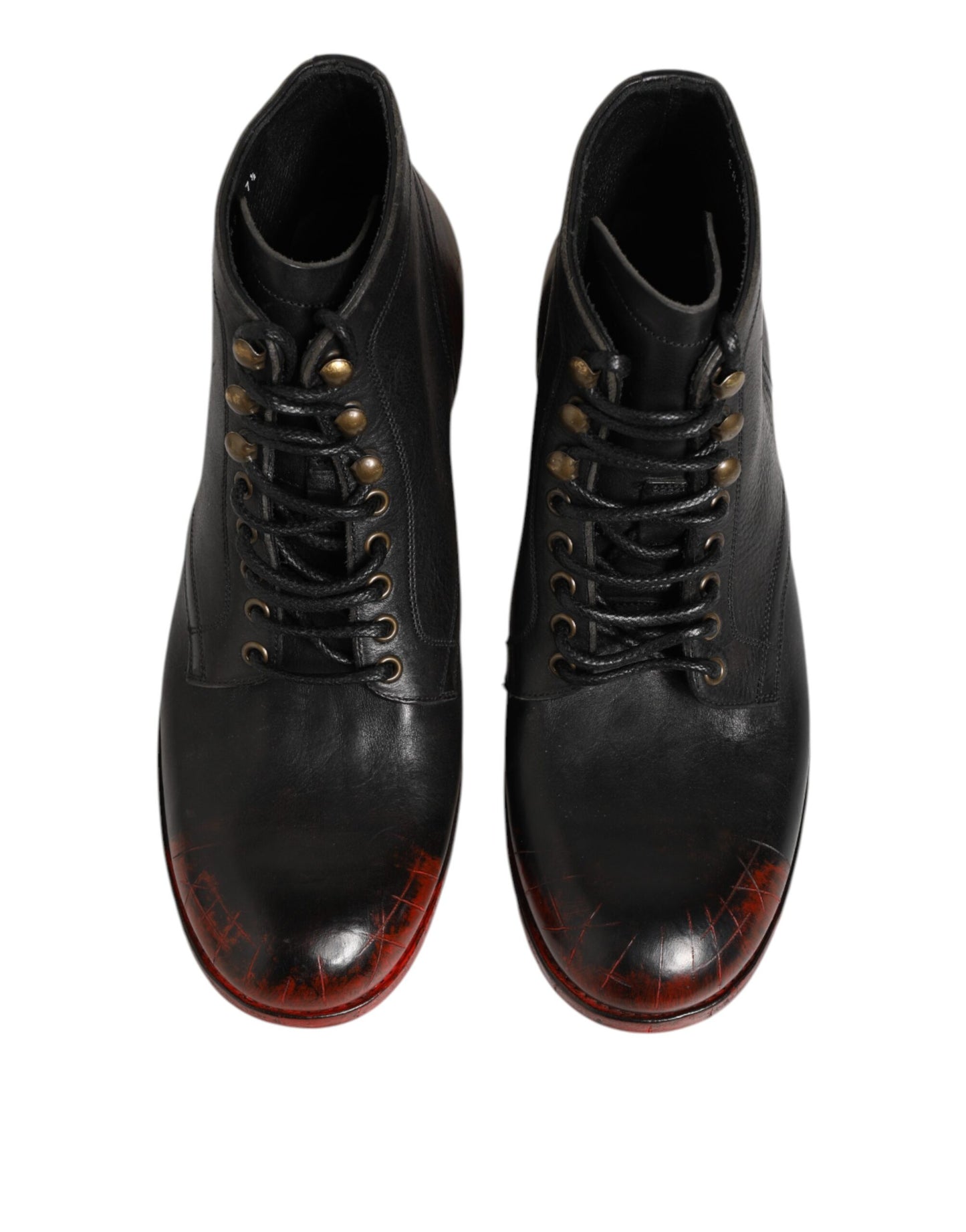 Black Red Lace Up Short Ankle Boot Shoes