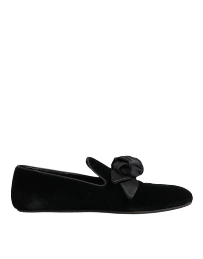 Black Suede Cotton Rose Slip On Loafers Shoes