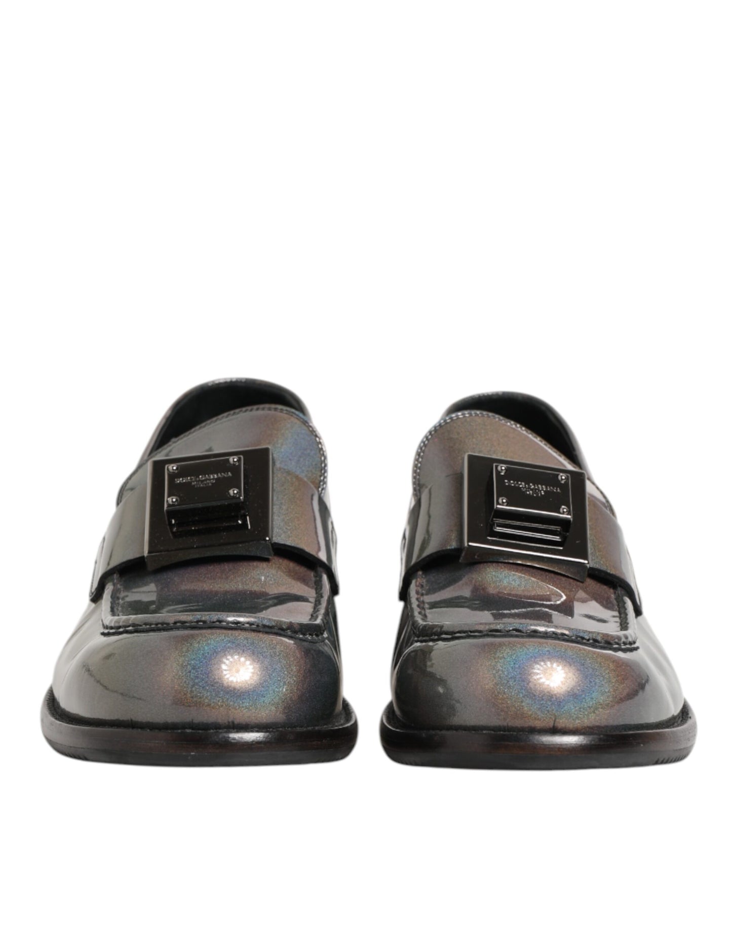 Metallic Silver Logo Slip On Men Dress Shoes