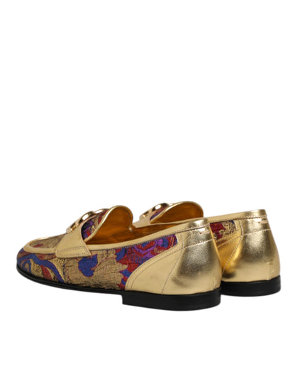 Multicolor Jacquard Gold DG Logo Loafer Shoes