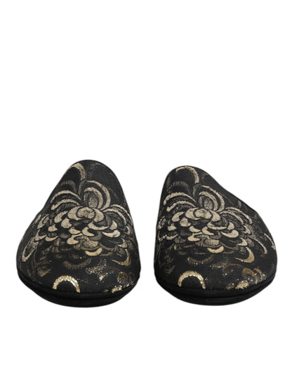 Black Floral Jacquard Slides Slippers Shoes