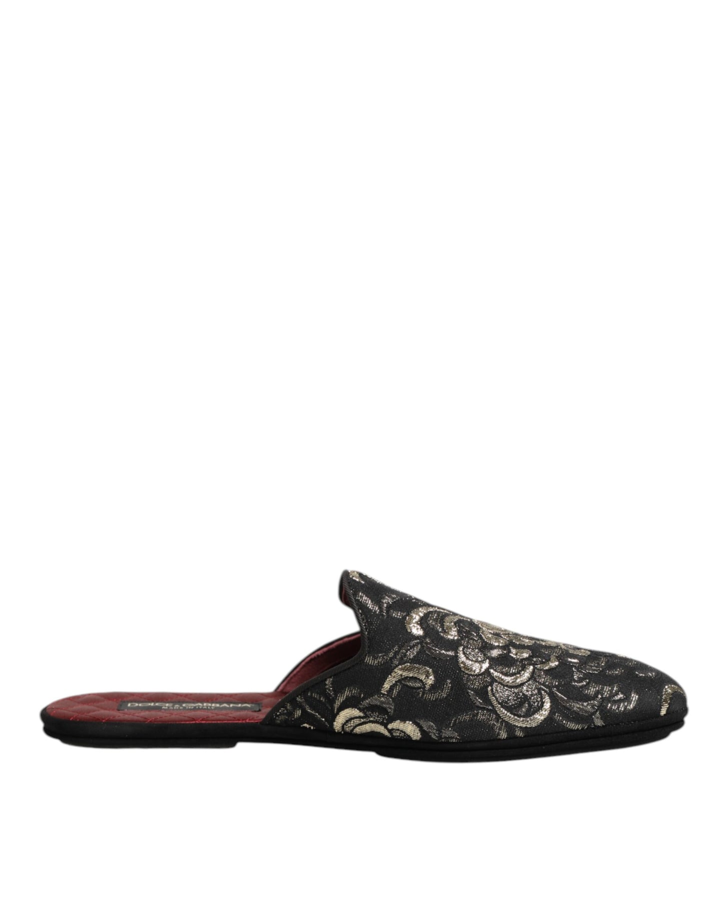 Black Floral Jacquard Slides Slippers Shoes