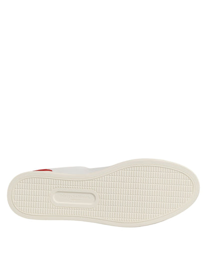 White Red Leather Low Top Men Sneakers Shoes