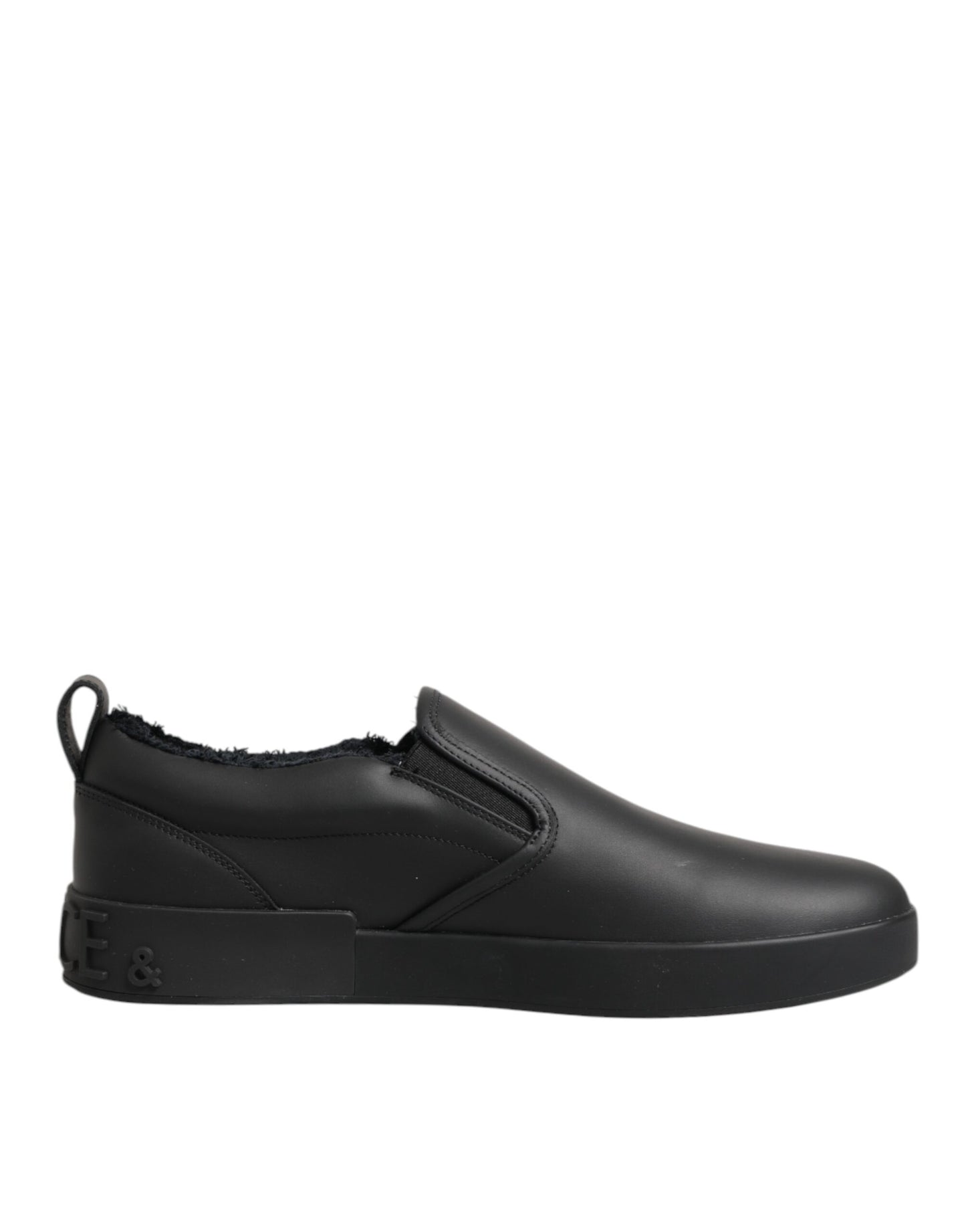 Black Leather Low Top Slip On Sneakers Shoes
