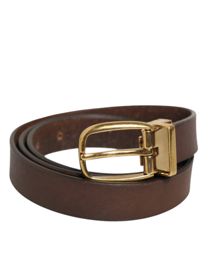Brown Classic Gold Metal Logo Buckle Men Belt