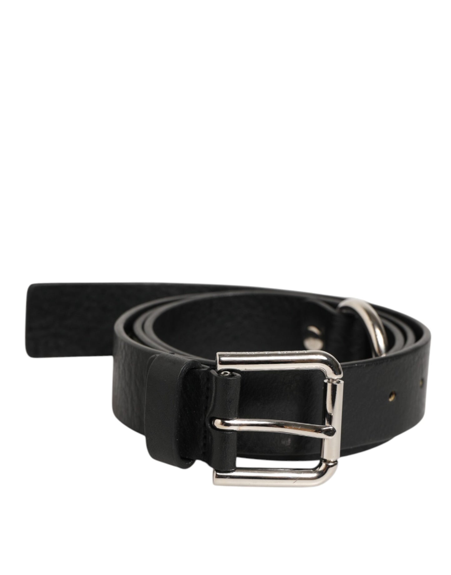 Black Leather Classic Metal Logo Buckle Belt