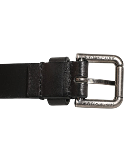 Black Double Strap Leather Silver Buckle Belt